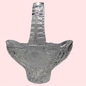 Crystal Clear 24% Lead Crystal Bride's Basket W/ Frosted Roses, Vintage Germany